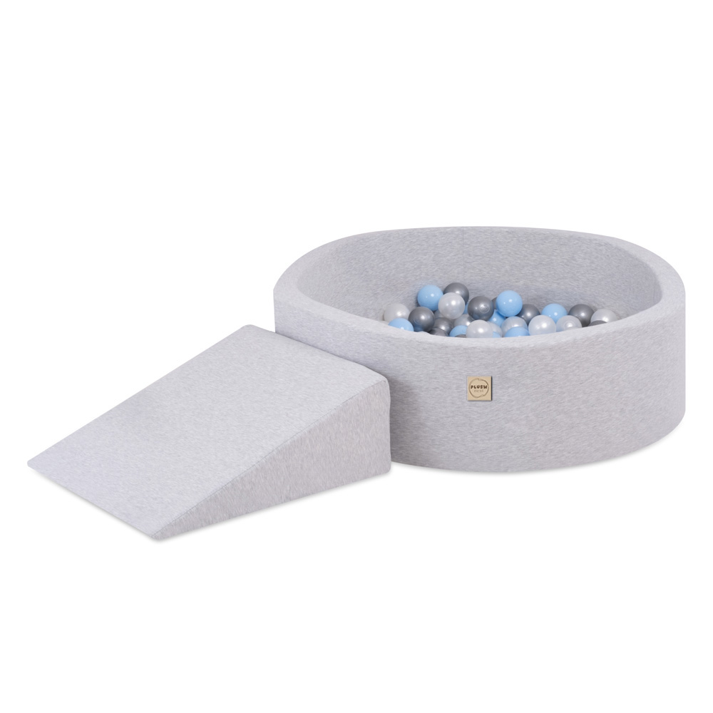 PLUSH NEST Playground Dry pool 90x30 + triangle (+200 balls: pearl, silver, light blue), light grey, smart